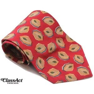 Chaps Ralph Lauren Vintage All Silk Red Geomeric Mens Tie Necktie 3.75" X 57.5"